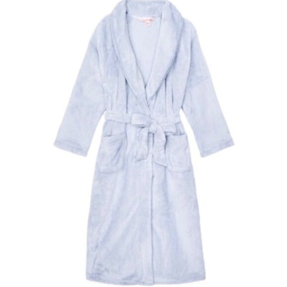 NWT VICTORIA'S SECRET White Cozy Plush Long Robe - Blue - Picture 2 of 4
